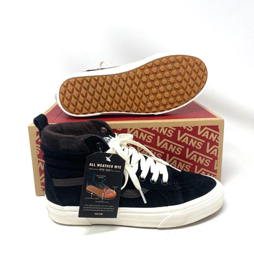 VANS Women's VN0A4BV7V3Z1 Sk8-Hi Mte Suede Black Dark Chocolate Canvas Size 7 - Picture 2 of 10